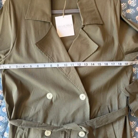 NWT Mus & BomBon Norte Trench Coat Olive Green | Lightweight Belted | Size S - Picture 6 of 7